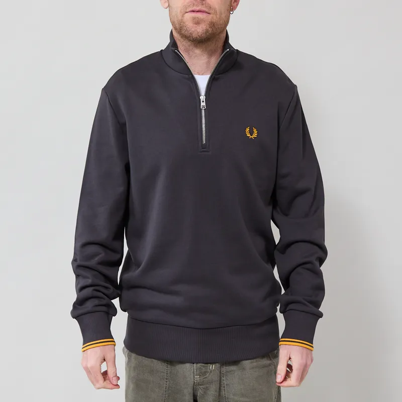 Fred Perry Half Zip Sweatshirt Anchor Grey Golden-1