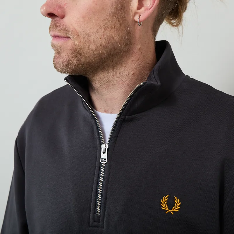 Fred Perry Half Zip Sweatshirt Anchor Grey Golden-3