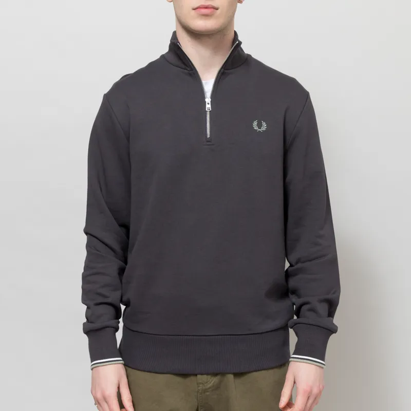 Fred Perry Half Zip Sweatshirt Anchor Grey Ecru Seagrass