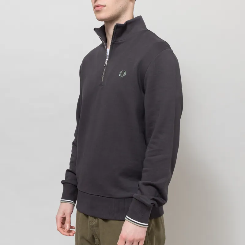 Fred Perry Half Zip Sweatshirt Anchor Grey Ecru Seagrass-1