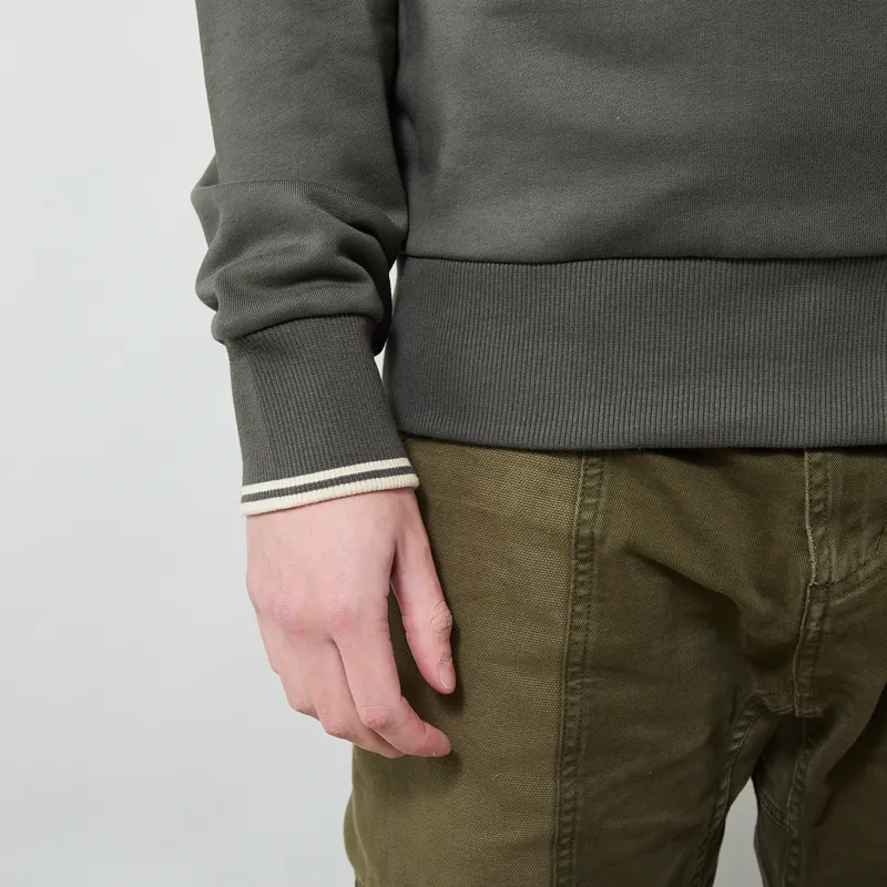 Fred Perry Half Zip Sweatshirt Field Green Oatmeal-7