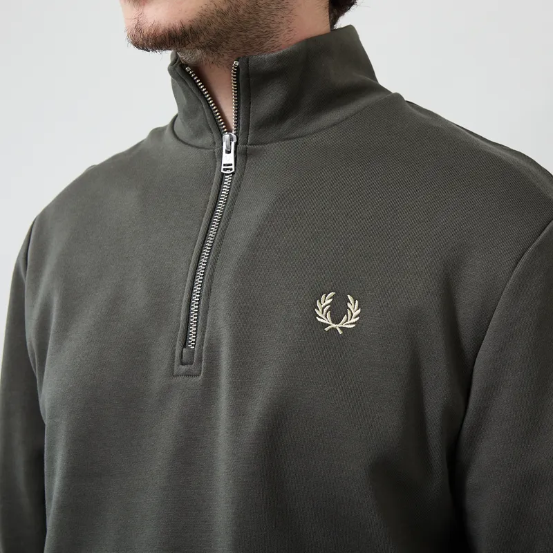 Fred Perry Half Zip Sweatshirt Field Green Oatmeal-3