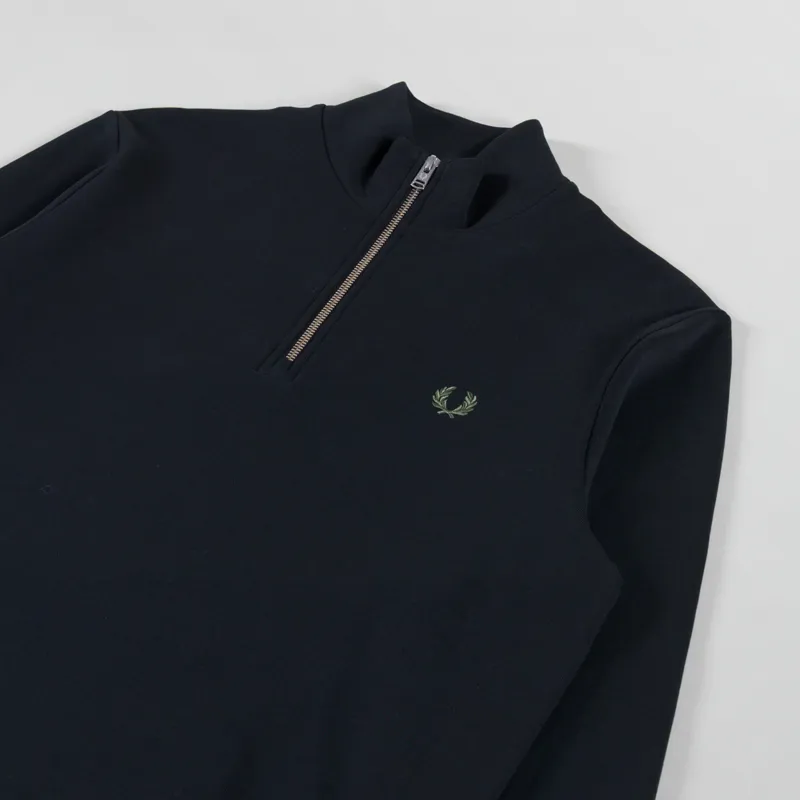 Fred Perry Half Zip Sweatshirt Black Ecru Laurel Wreath Green-2