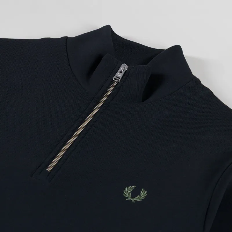 Fred Perry Half Zip Sweatshirt Black Ecru Laurel Wreath Green-4