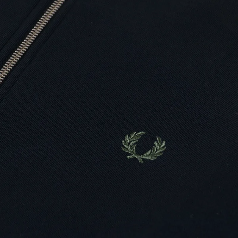 Fred Perry Half Zip Sweatshirt Black Ecru Laurel Wreath Green-5
