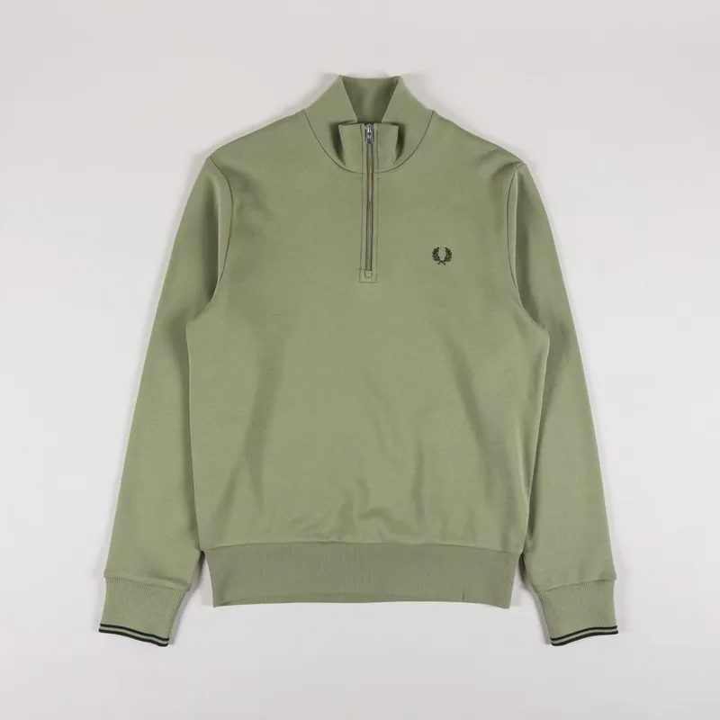 Fred Perry Half Zip Sweatshirt Olive Mint