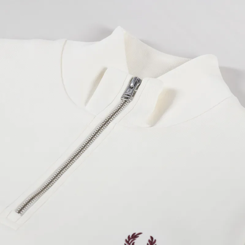 Fred Perry Half Zip Sweatshirt Ecru Court Blue Oxblood-4
