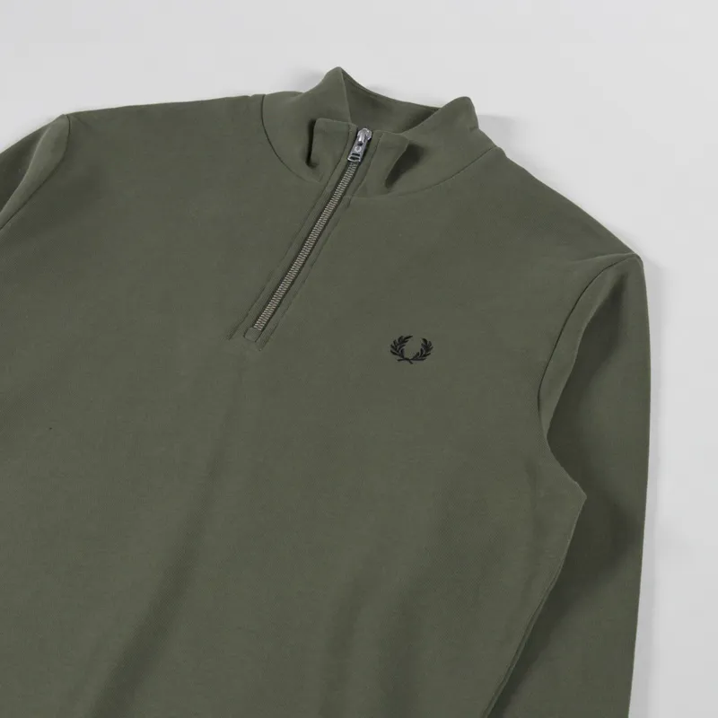 Fred Perry Half Zip Sweatshirt Laurel Wreath Green Black-2