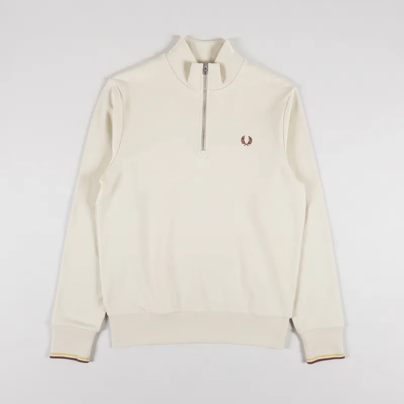 Fred Perry Half Zip Sweatshirt Oatmeal Whisky Brown