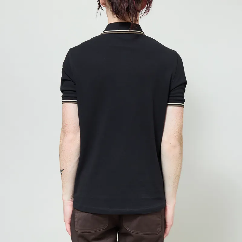Fred Perry M3600 Twin Tipped Polo Shirt Black Oatmeal Laurel Wreath Green-2