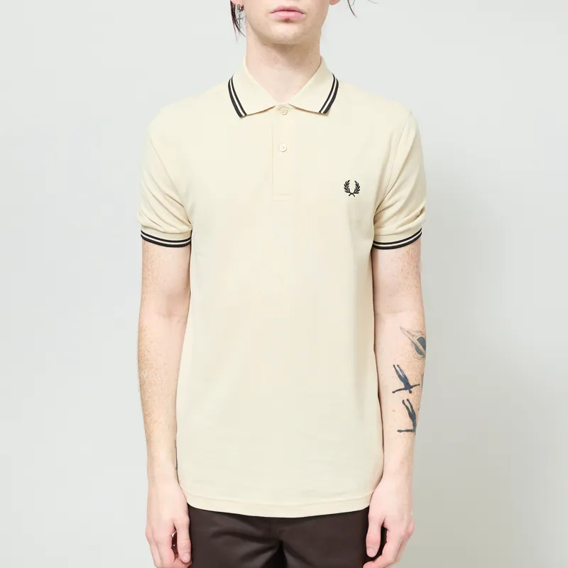 Fred Perry M3600 Twin Tipped Polo Shirt Oatmeal Black