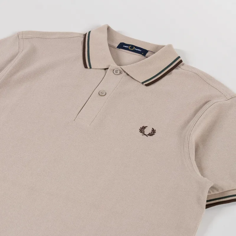 Fred Perry M3600 Twin Tipped Polo Shirt Warm Oat Court Green Tobacco-1