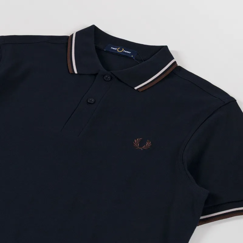 Fred Perry M3600 Twin Tipped Polo Shirt Navy Warm Oat Burnt Tobacco-1