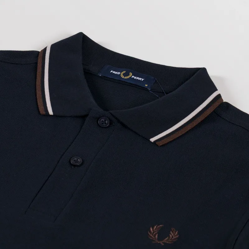 Fred Perry M3600 Twin Tipped Polo Shirt Navy Warm Oat Burnt Tobacco-2