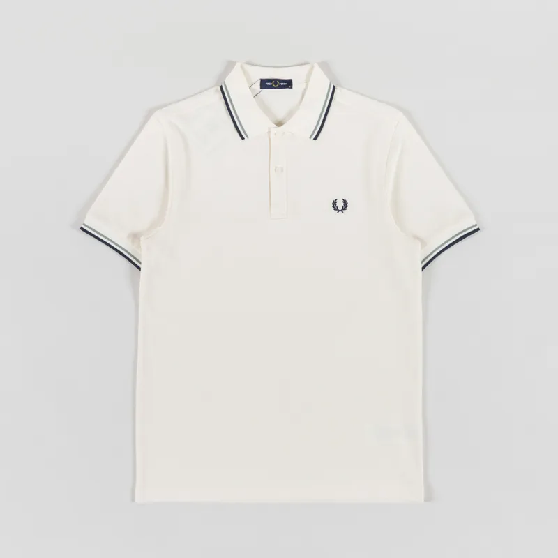 Fred Perry Twin Tipped Polo Shirt Ecru Seagrass Dark Airforce