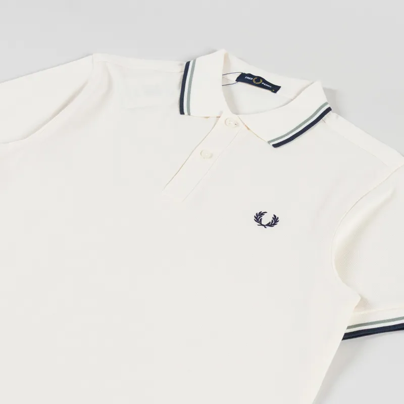 Fred Perry Twin Tipped Polo Shirt Ecru Seagrass Dark Airforce-1
