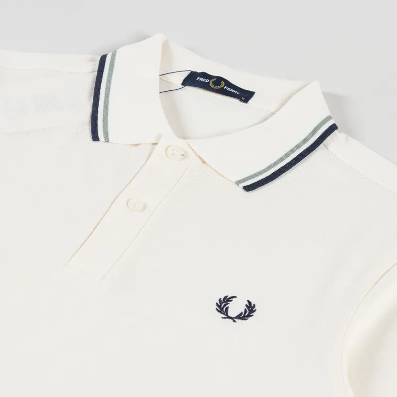 Fred Perry Twin Tipped Polo Shirt Ecru Seagrass Dark Airforce-2