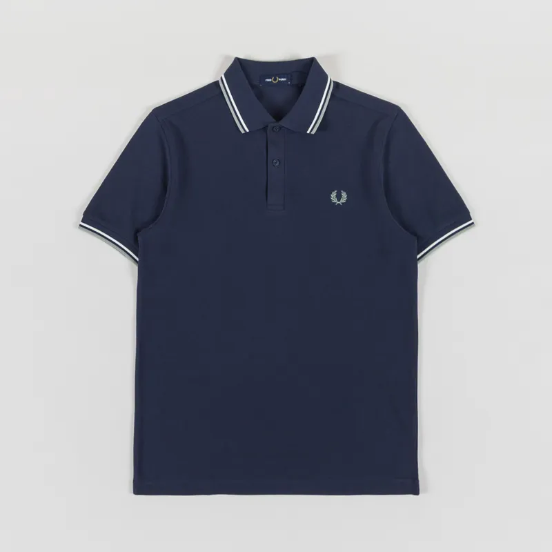 Fred Perry Twin Tipped Polo Shirt Dark Airforce Ecru Seagrass