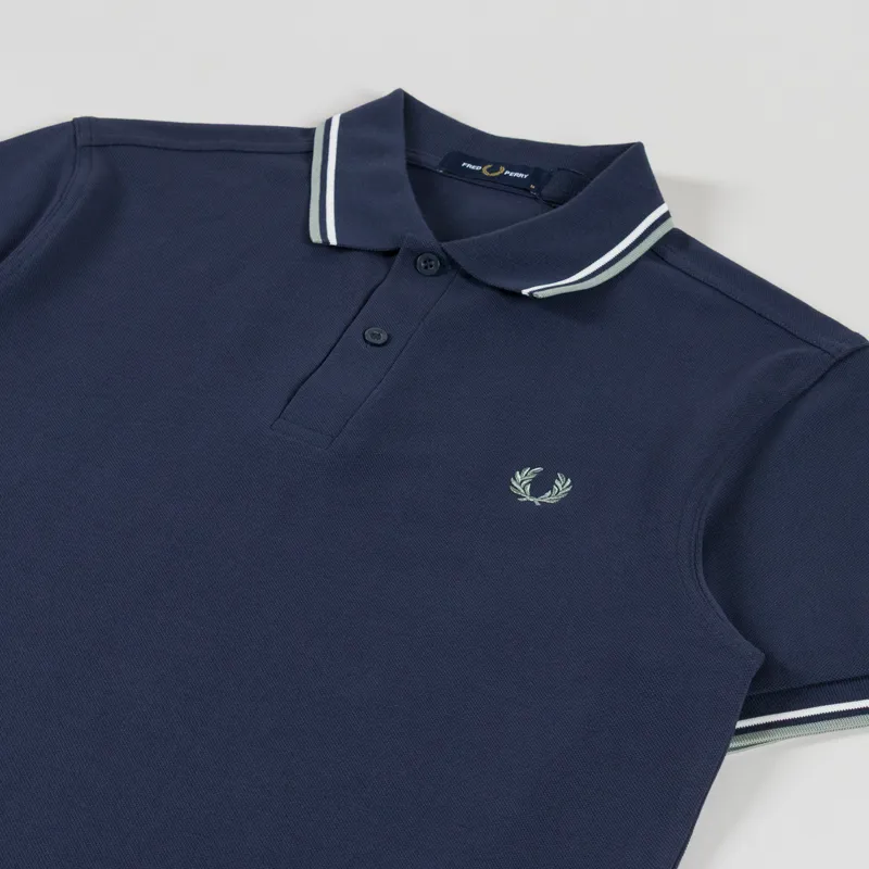 Fred Perry Twin Tipped Polo Shirt Dark Airforce Ecru Seagrass-1