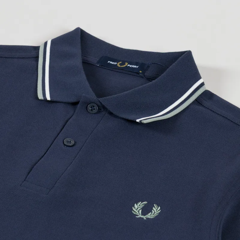 Fred Perry Twin Tipped Polo Shirt Dark Airforce Ecru Seagrass-2