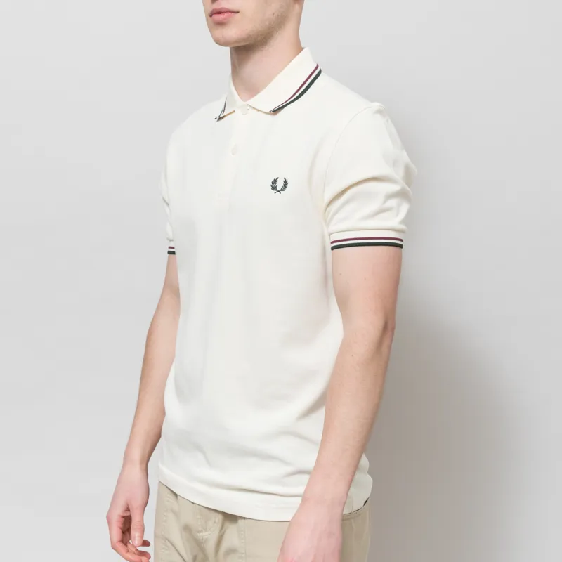 Fred Perry M3600 Twin Tipped Polo Shirt Ecru Oxblood Grassroots-1