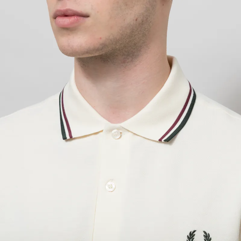 Fred Perry M3600 Twin Tipped Polo Shirt Ecru Oxblood Grassroots-4