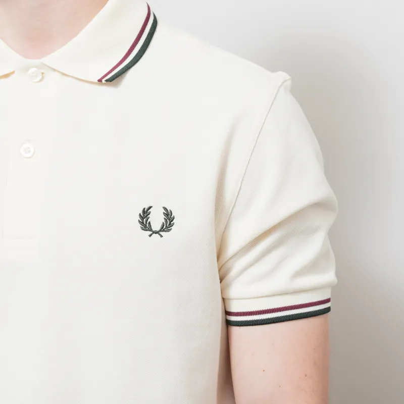 Fred Perry M3600 Twin Tipped Polo Shirt Ecru Oxblood Grassroots-3
