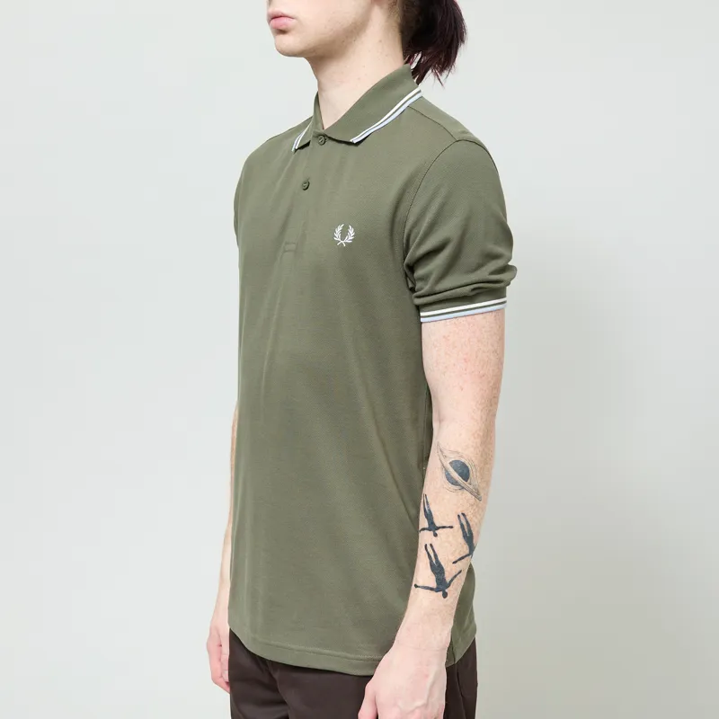 Fred Perry M3600 Twin Tipped Polo Shirt Laurel Wreath Green Ecru Dusky Blue-1