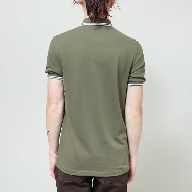 Fred Perry M3600 Twin Tipped Polo Shirt Laurel Wreath Green Ecru Dusky Blue-2