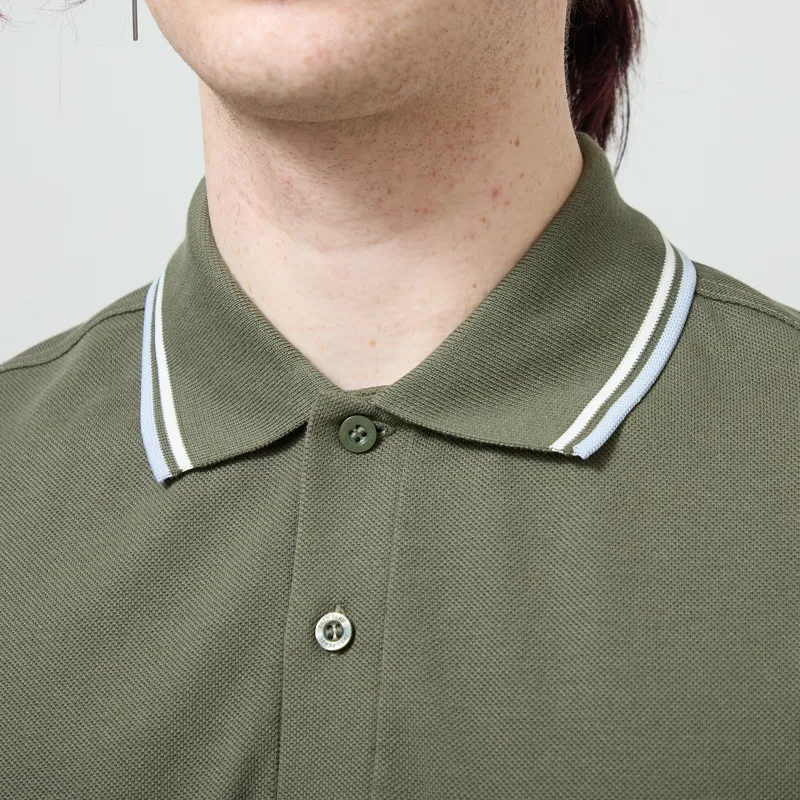 Fred Perry M3600 Twin Tipped Polo Shirt Laurel Wreath Green Ecru Dusky Blue-3