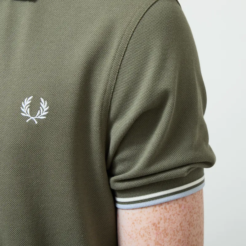 Fred Perry M3600 Twin Tipped Polo Shirt Laurel Wreath Green Ecru Dusky Blue-5