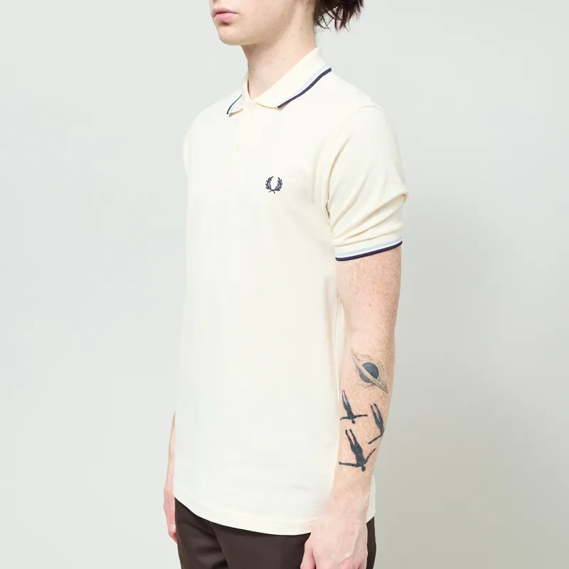 Fred Perry M3600 Twin Tipped Polo Shirt Ecru Dusky Blue French Navy-1