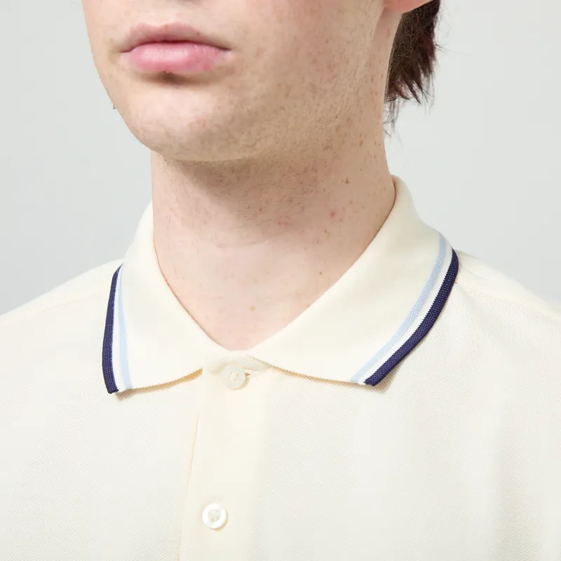 Fred Perry M3600 Twin Tipped Polo Shirt Ecru Dusky Blue French Navy-3