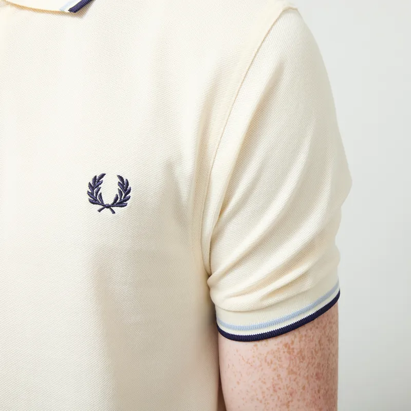 Fred Perry M3600 Twin Tipped Polo Shirt Ecru Dusky Blue French Navy-4