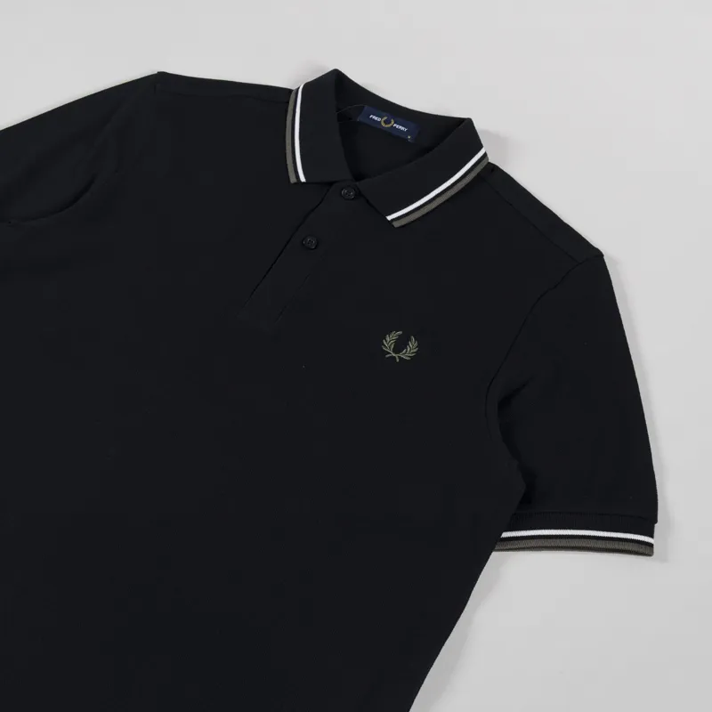 Fred Perry Twin Tipped Polo Shirt Black Ecru Laurel Wreath Green-1