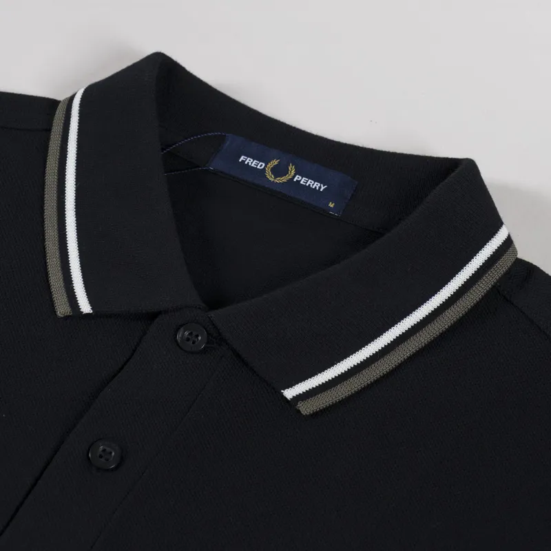 Fred Perry Twin Tipped Polo Shirt Black Ecru Laurel Wreath Green-2