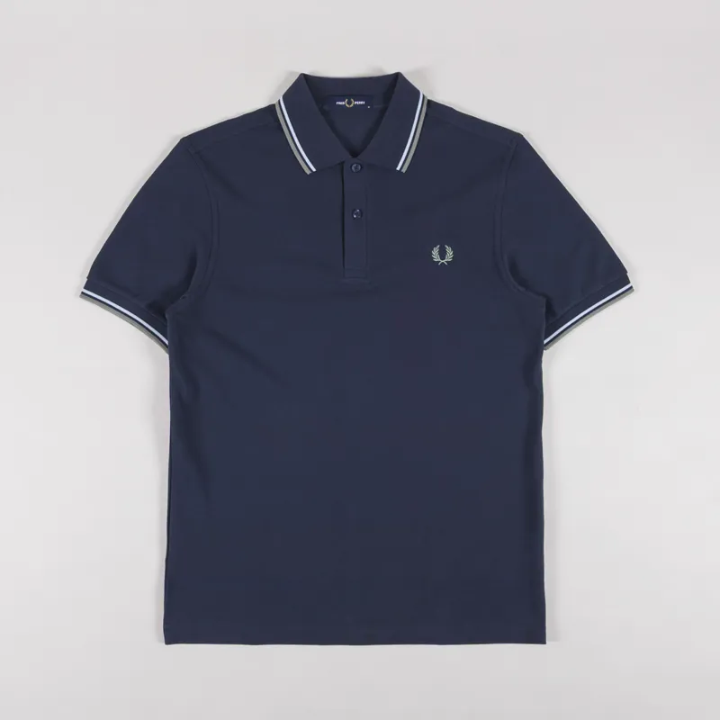 Fred Perry Twin Tipped Polo Shirt Dark Airforce Light Ice Bayleaf