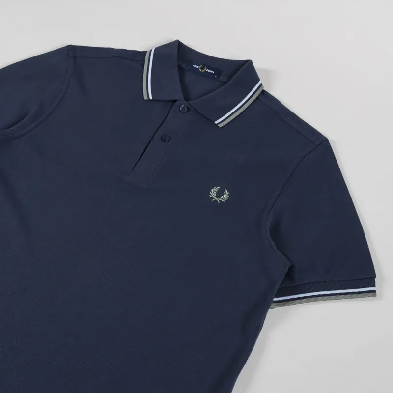 Fred Perry Twin Tipped Polo Shirt Dark Airforce Light Ice Bayleaf-1