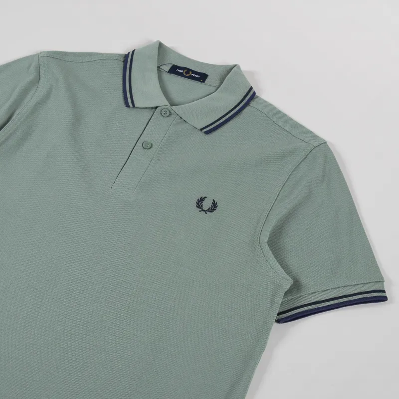 Fred Perry Twin Tipped Polo Shirt Bayleaf Dark Airforce Blue-1