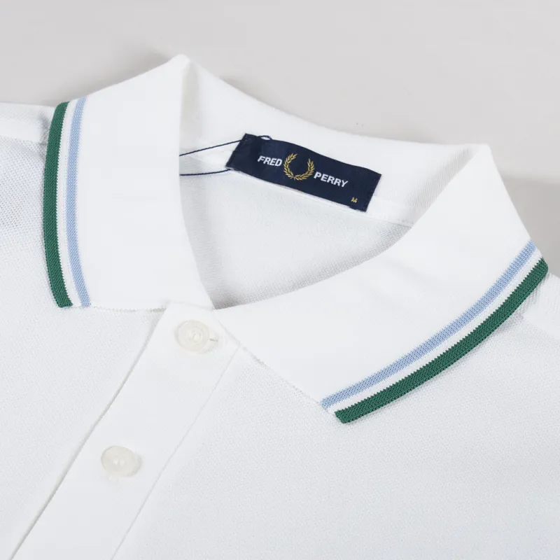 Fred Perry Twin Tipped Polo Shirt Snow White Track Blue Green-2