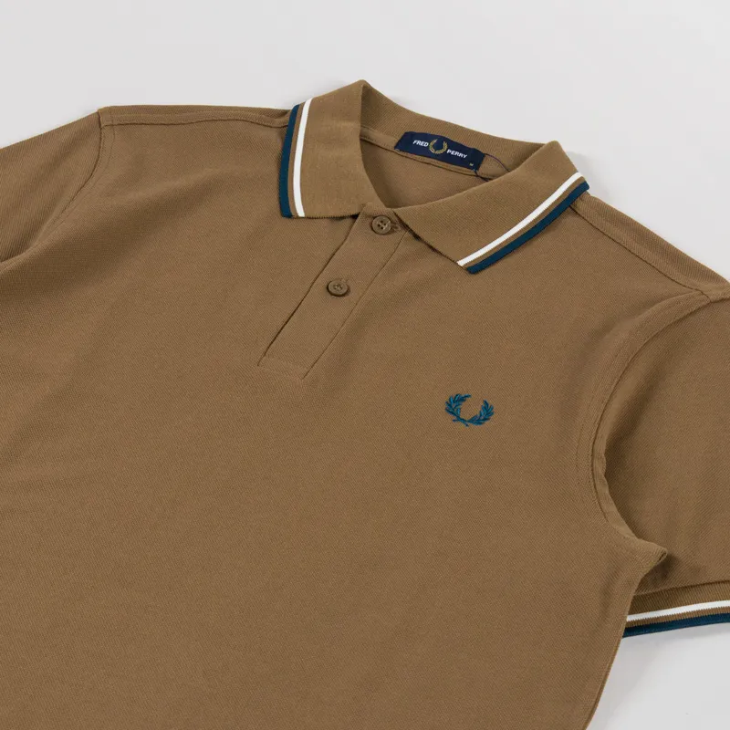 Fred Perry M3600 Twin Tipped Polo Shirt Shaded Stone Ecru Dark Petrol-1