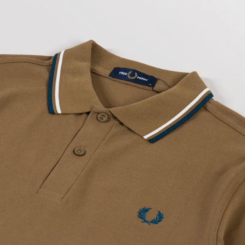 Fred Perry M3600 Twin Tipped Polo Shirt Shaded Stone Ecru Dark Petrol-2