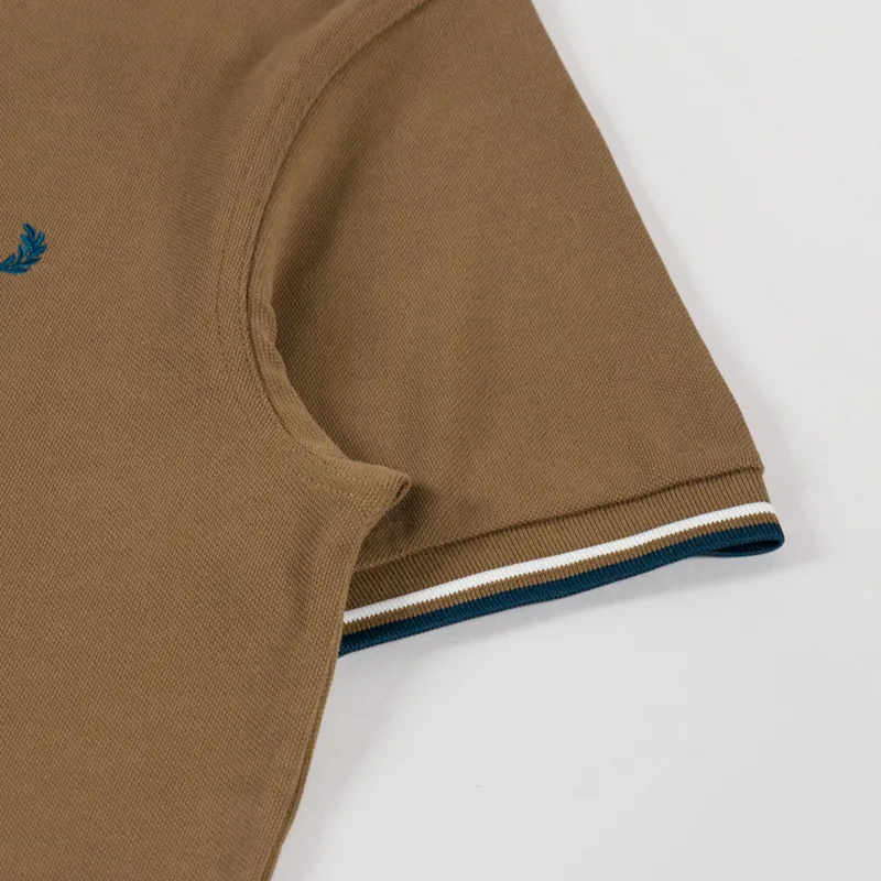 Fred Perry M3600 Twin Tipped Polo Shirt Shaded Stone Ecru Dark Petrol-4
