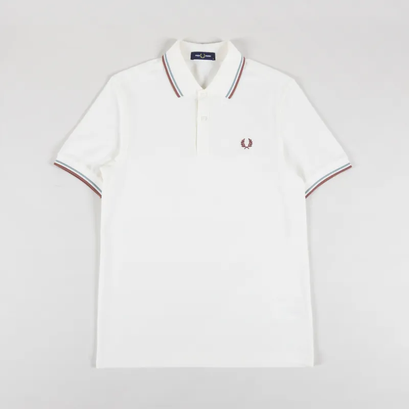Fred Perry Twin Tipped Polo Shirt Light Ecru Silver Blue Cinnamon