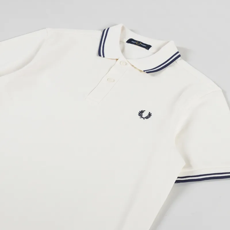 Fred Perry Twin Tipped Polo Shirt Ecru Tennis Blue-1