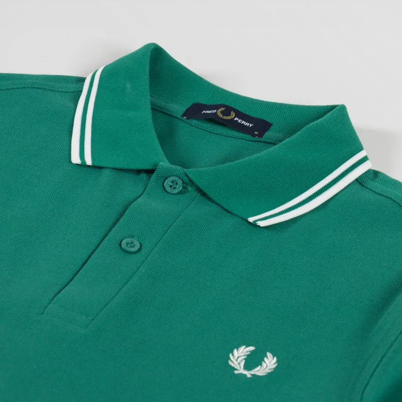 Fred Perry Twin Tipped Polo Shirt Label Green Ecru-2