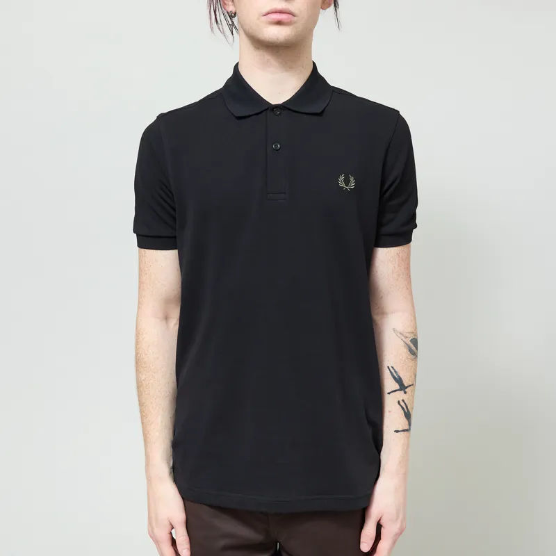 Fred Perry Plain Shirt Black Laurel Wreath Green
