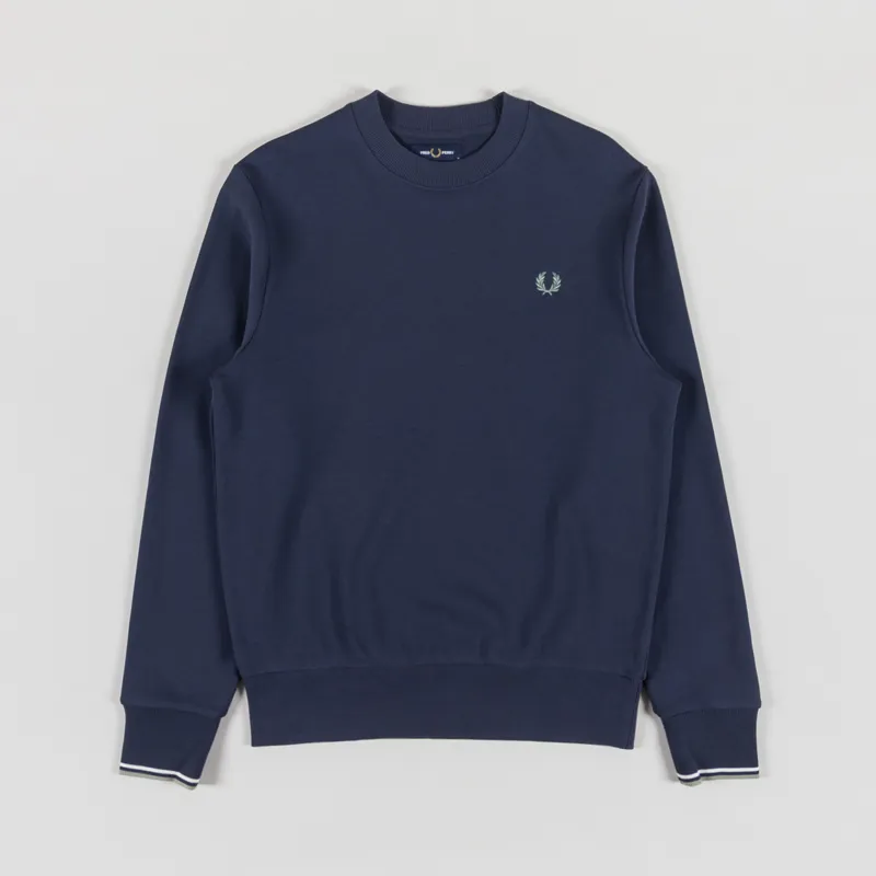 Fred Perry Crew Neck Sweatshirt Dark Airforce Ecru Seagrass