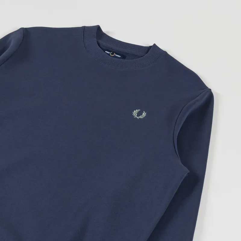 Fred Perry Crew Neck Sweatshirt Dark Airforce Ecru Seagrass-2