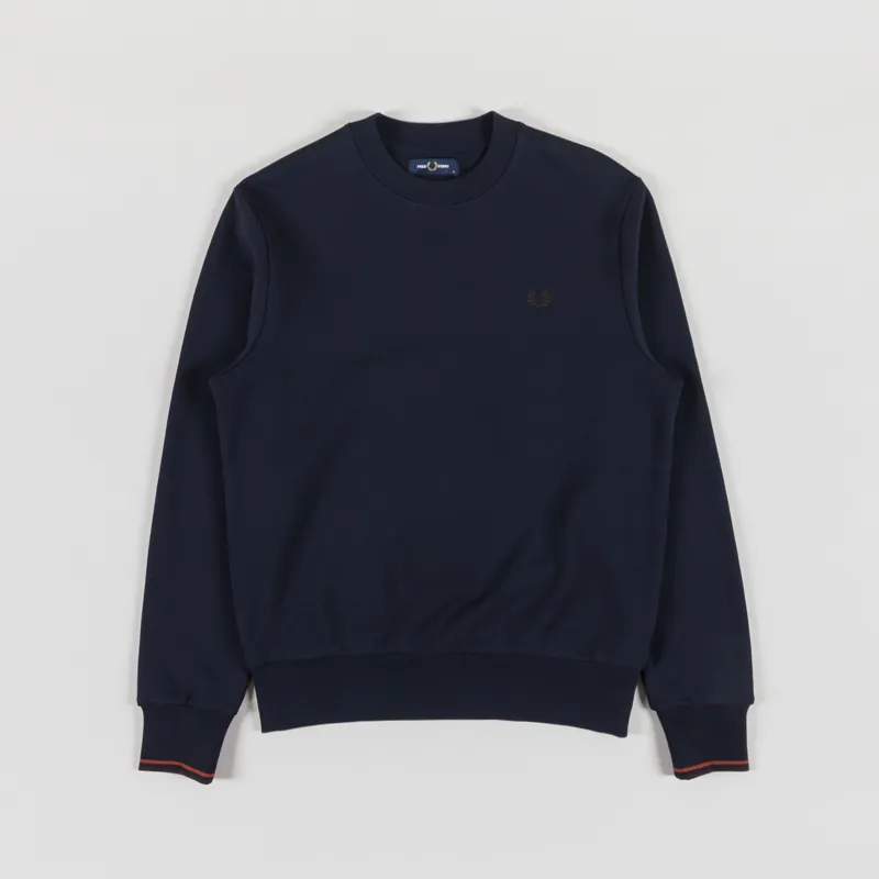 Fred Perry Crew Neck Sweatshirt Navy Brandy Rich Brown